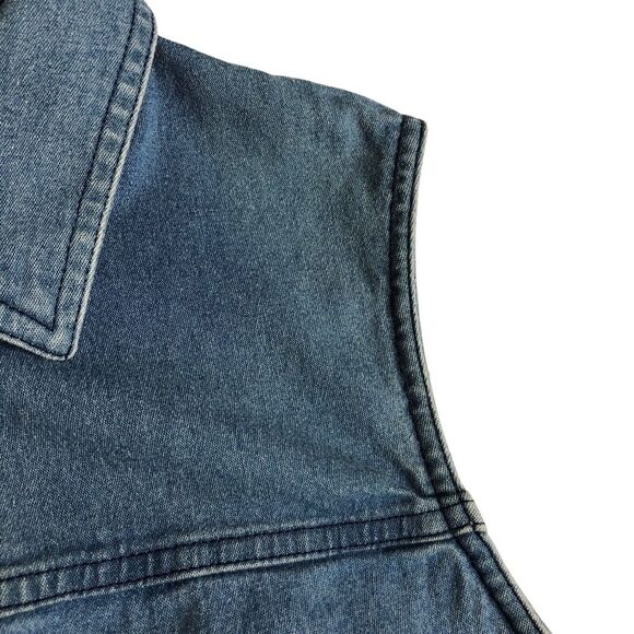 Vintage Talbots Vest Womens Small Blue Denim Button Front Cotton Spandex Pockets - Picture 7 of 15